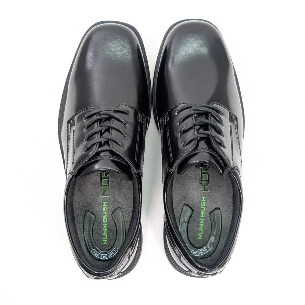 Nunn Bush Kore Baker Street Mens 9.5 Black Polished Plain Toe Oxford Dress Shoes